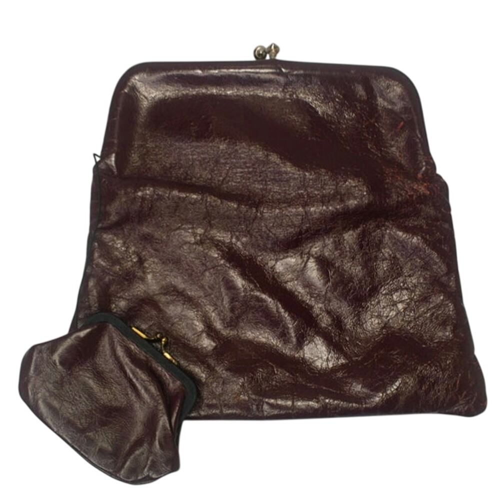Vintage Burgundy Kiss lock clutch purse